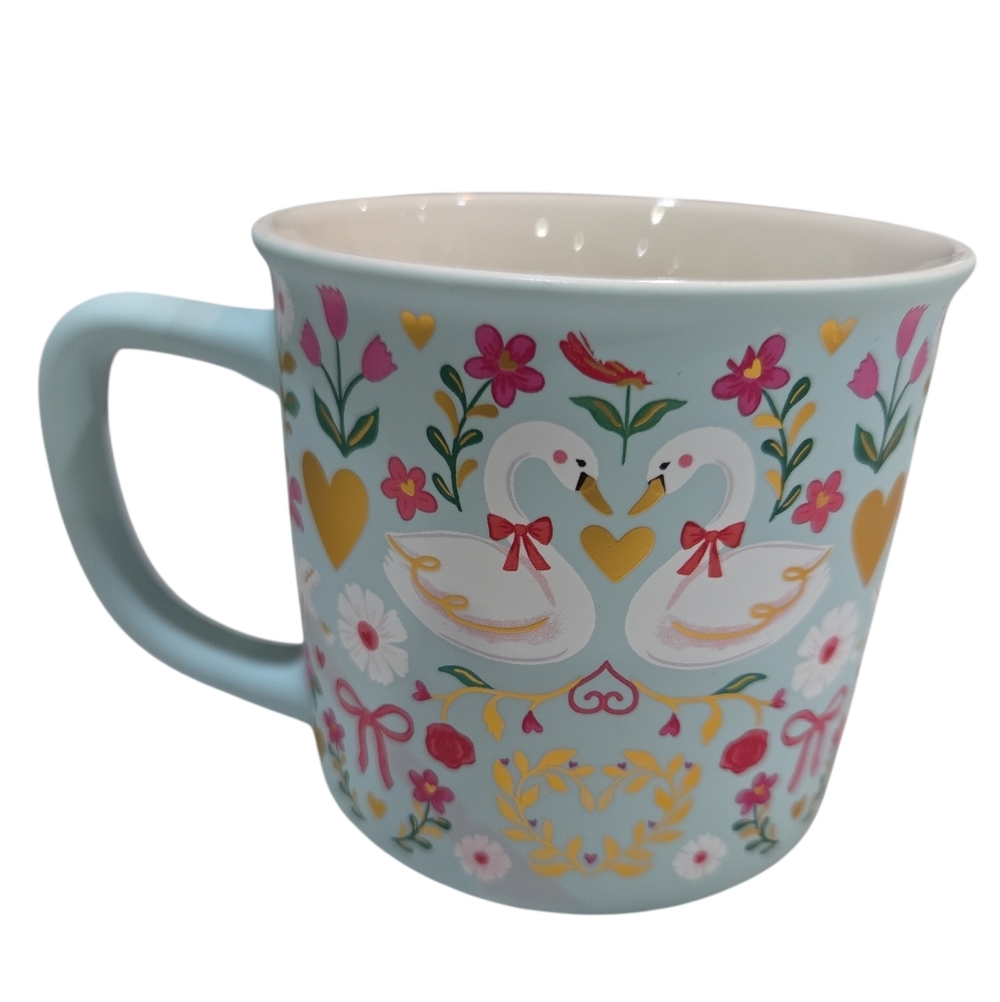 🩵▪️Clementine ▪️Charming Swan Floral Love Mug - Pastel Blue and Gold
